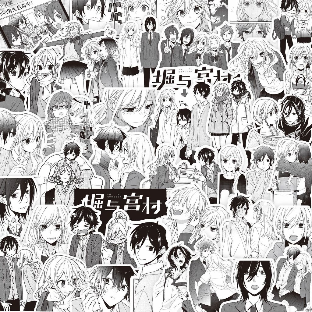 ชุดสติกเกอร์ 75 ชิ้น Horimiya Anime Manga กันน้ําสติ๊กเกอร์สีดําและสีขาว HD1