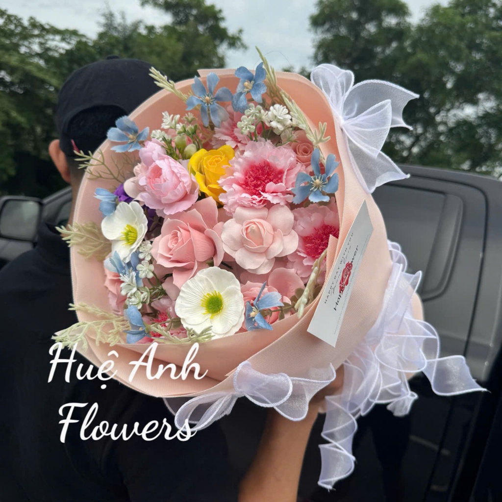 BEAUTIFUL SILK MIX WAX FLOWER BOUQUET CODE K2C7 SHOP GIVES LETTER CARD (กระเป๋าพร้อมในชั้นเรียน) ORI