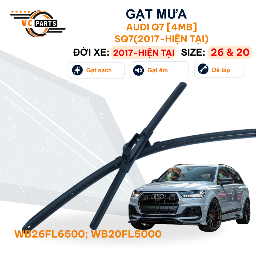 ที่ปัดน้ําฝนสําหรับ Audi Q7 SQ7 2017-Current-Schaefler Premium Soft Body ขนาด 26 & 20