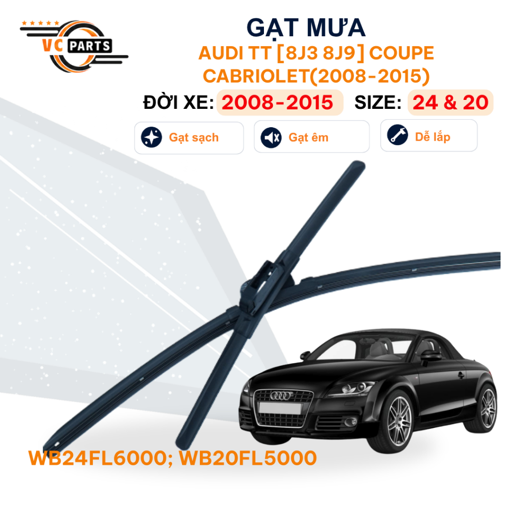 Audi TT Wipers [8J3 8J9] Coupe Cabriolet (2008-2015)-Schaffler Premium Soft Body ขนาด 24 & 20