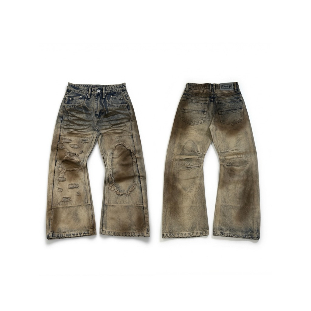 Dirty Vintage Wash Deep Baggy Curved Jeans