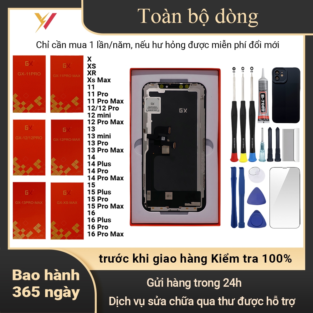 หน้าจอ GX-HD+ ของแท้เข้ากันได้กับ IP X/XS/XR/Xs Max/11/12/MINI/14/15/16/Pro/Plus/Pro Max