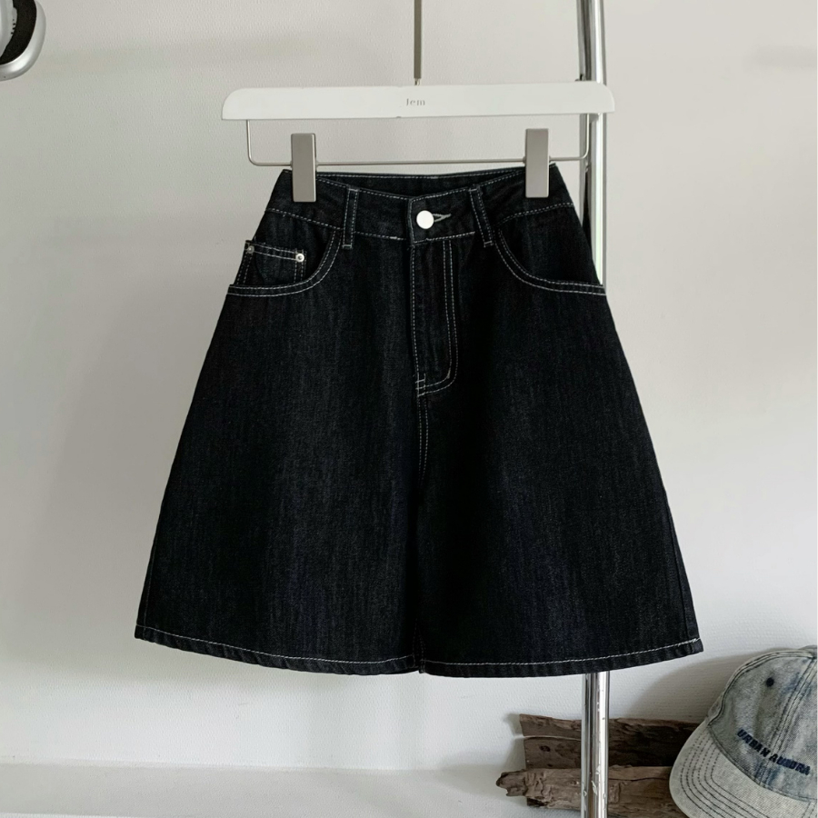 [JEMCLOSET] WIDE FORM JEAN SHORTS IN SOFT JEAN FABRIC - 3673