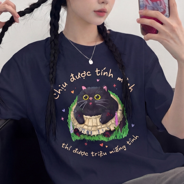 เสื้อ Nonsense Withstands Me Million Pieces Of Love, เสื้อยืด oversize น่ารัก Premium Fit - ผ้าฝ้าย 