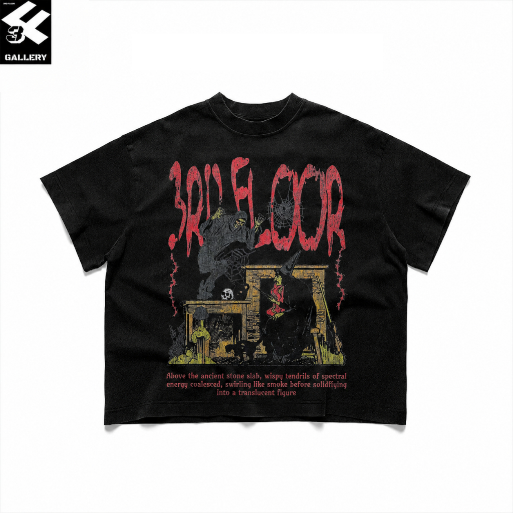 3FG Vintage Witch at 3rd Floor Form Boxy T-Shirt - ผ้าฝ้าย 100% คอกลมแขนสั้น Flattering Cool Unisex