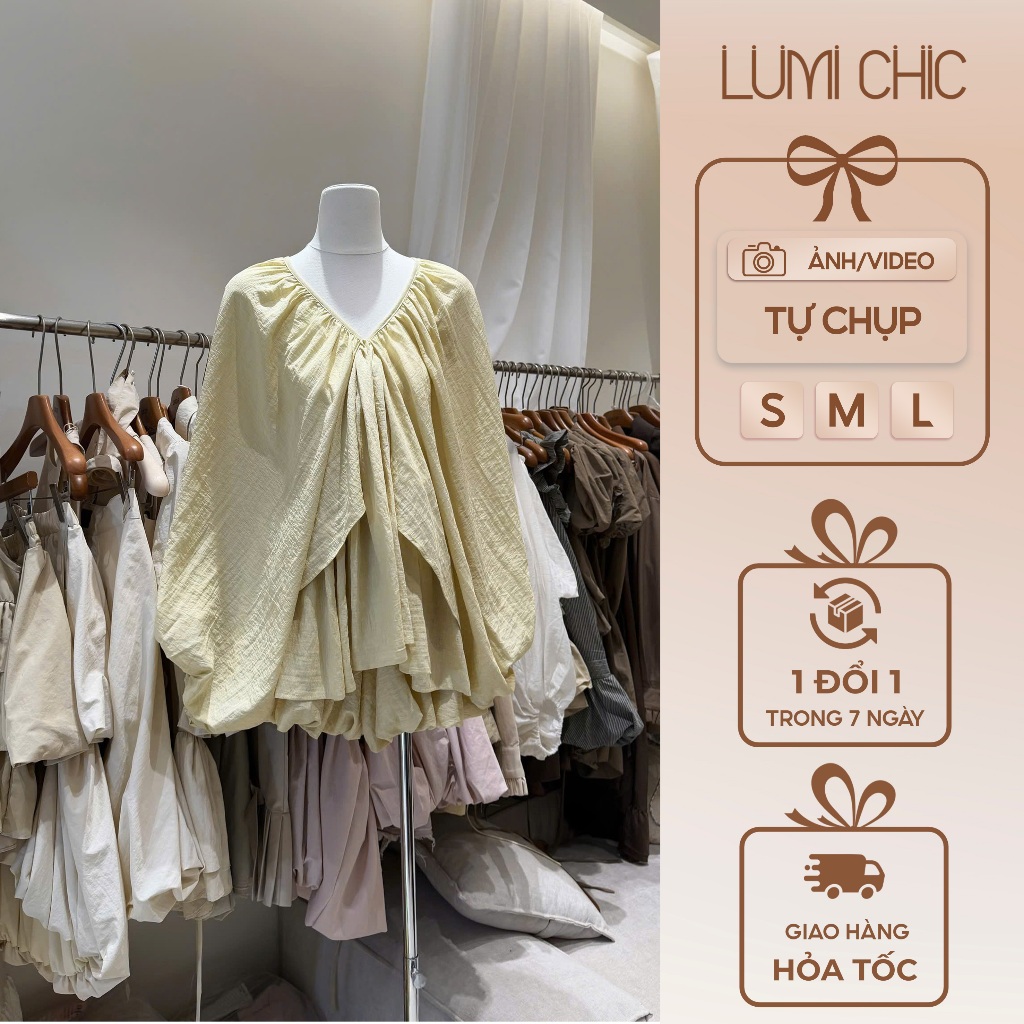 [LUMI CHIC] LUMI CHIC Boho สไตล์คอวีทรงตรงบาน, เสื้อเบลาส์ปกปิดแขน Ameli Batwing