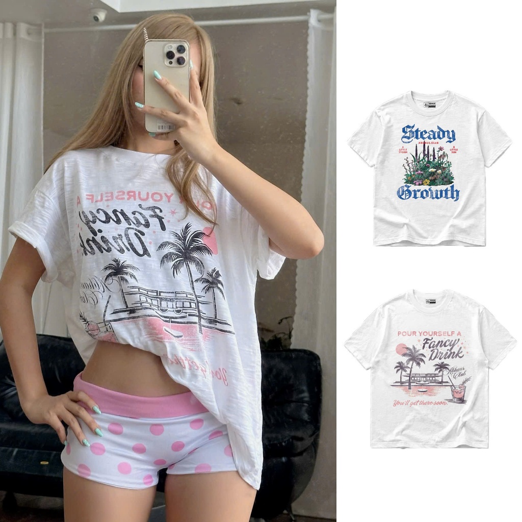 AB HOUSE - VACATION เสื้อยืด boxy สําหรับผู้ชายและผู้หญิง