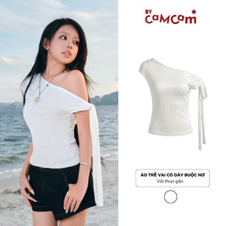 [BST STAY SUMMER] Áo Kiểu Trễ Vai Có Dây Buộc Nơ 𝑩𝒚𝒄𝒂𝒎𝒄𝒂𝒎 Thun Gân Trơn Mềm Mại Nữ Tính AKN611