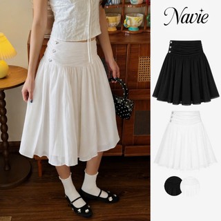 NAVIE - Chân váy xòe xếp ly MIRA phối 3 cúc thời trang nữ