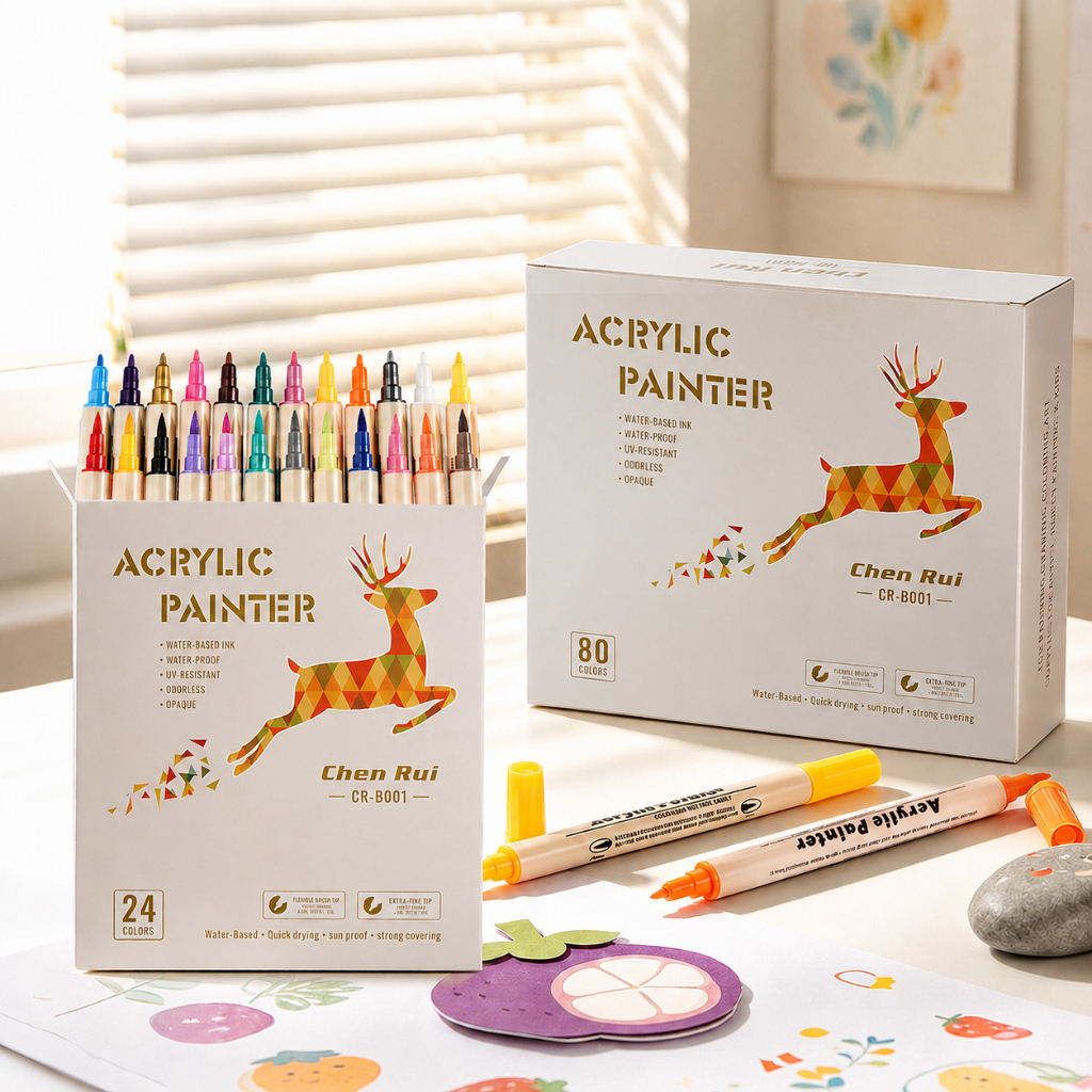 Miracle Works ChenRui ปากกามาร์กเกอร์อะคริลิคสองหัว 80 สี - ปากกาวาดภาพปลายคู่แห้งเร็วกันน้ําสําหรับ
