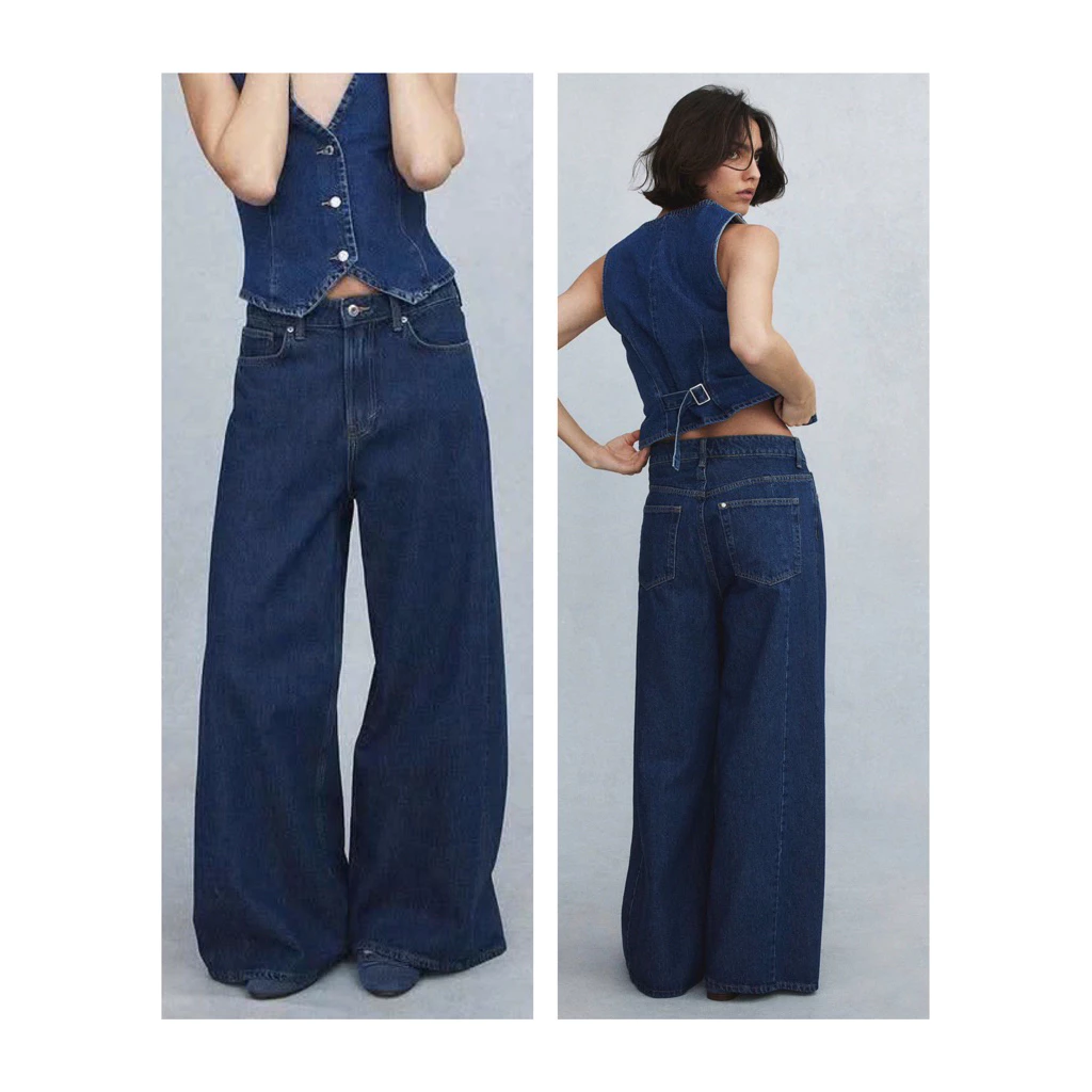 H...M Wide leg Jeans กางเกงยีนส์สีเข้ม เอวสูง งานแท้