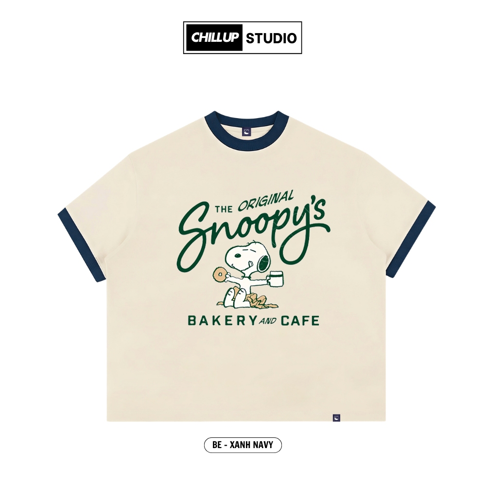 Boxy Ringer เสื้อยืด BST82 Snoopy Bakery CHILLUP STUDIO - Sporty 2-Way Cotton 250gsm เสื้อยืด