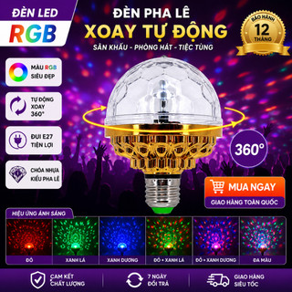 Đèn Led Cầu Xoay RGB Pha Lê 7 Màu Đế Vàng Chui E27