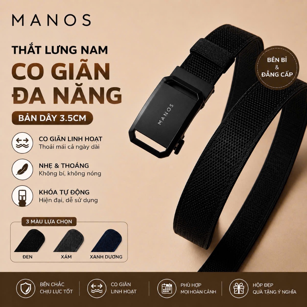 MANOS เข็มขัดผู้ชายผ้ายืดหยุ่นหัวเข็มขัดอัตโนมัติ ma-n30