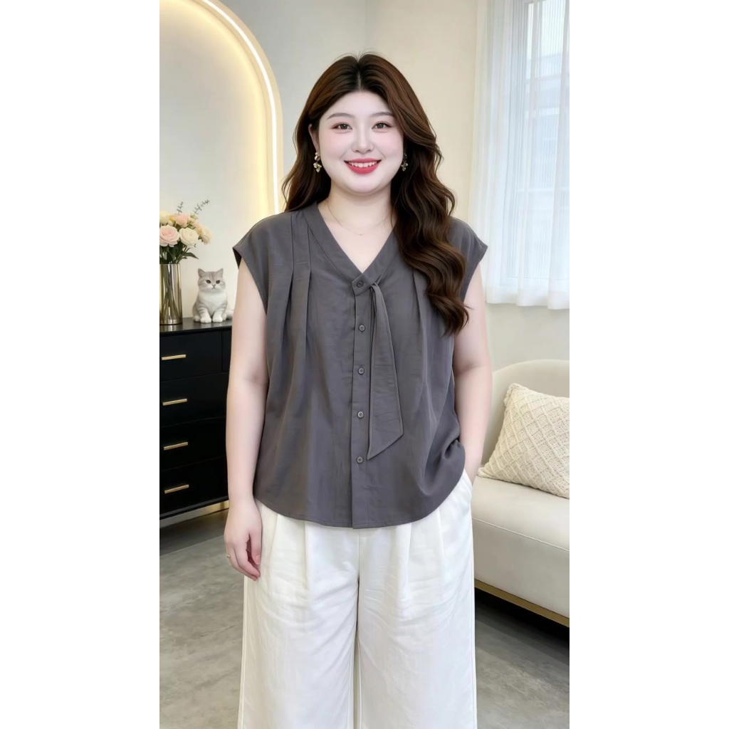 LUNA GREY SHIRT COOL LENIN, COMFORTABLE STRAIGHT FORM, GOOD CONCEALER
