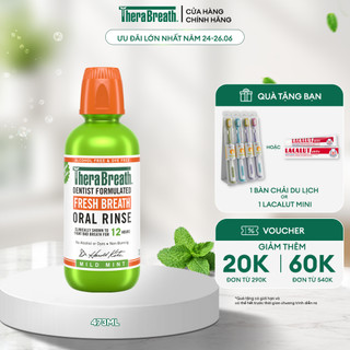 TheraBreath Nước Súc Miệng Không Cồn 473ml - Vị Mild Mint không cay - Làm sạch và thơm miệng cho răng miệng nhạy cảm