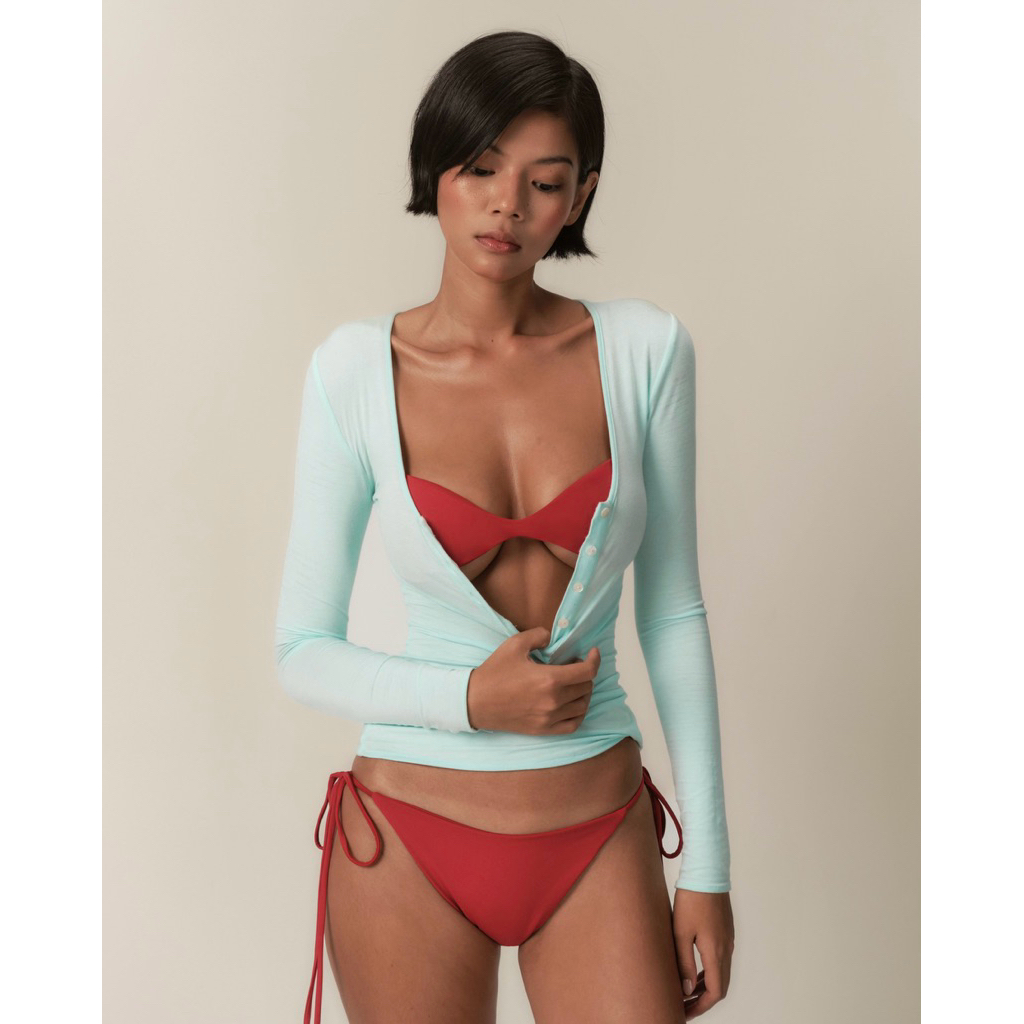 Annoying Summer | Almost Dry Long Sleeve Henley - Icy Turquoise | เสื้อเฮนลีย์แขนยาว ผู้หญิง ผ้าฝ้ายซีทรู ติดกระดุมหน้า
