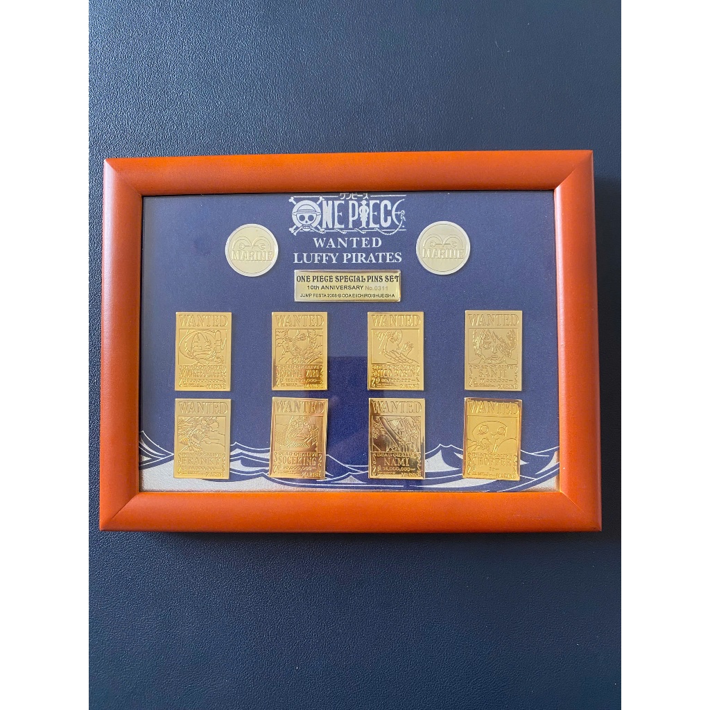 One Piece 10th Anniversary Special Pins Set Jump Festa 2008 Serial Number ของแท้ | WANTED ชุดป้ายชุบ