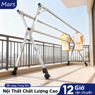 𝐌𝐚𝐫𝐬 Giàn Phơi Quần Áo Gấp Gọn Cây Phơi Đồ Siêu Bền Phơi Quần Áo 1M6~2M4 Kệ Treo Quần Áo Thông Minh