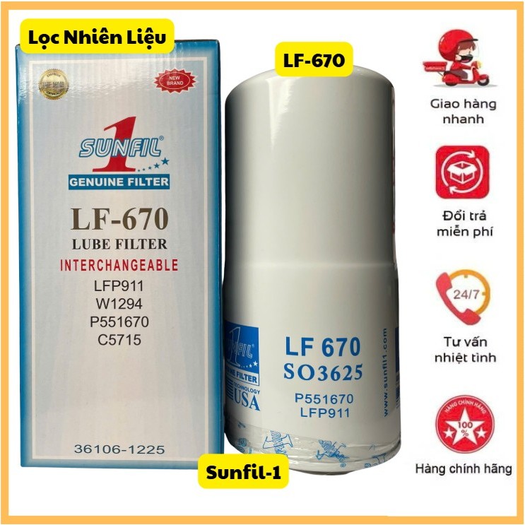 LF-670 SunFil-1 กรองน้ํามันเครื่องสําหรับเครื่องยนต์ดีเซล Cummins