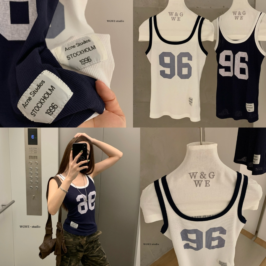 MIE96 x WGWE | เสื้อกล้ามผู้หญิงเสื้อกล้ามจํานวนพิมพ์เสื้อกล้ามบุคลิกภาพสีผสมยืดสลิมฟิต8898
