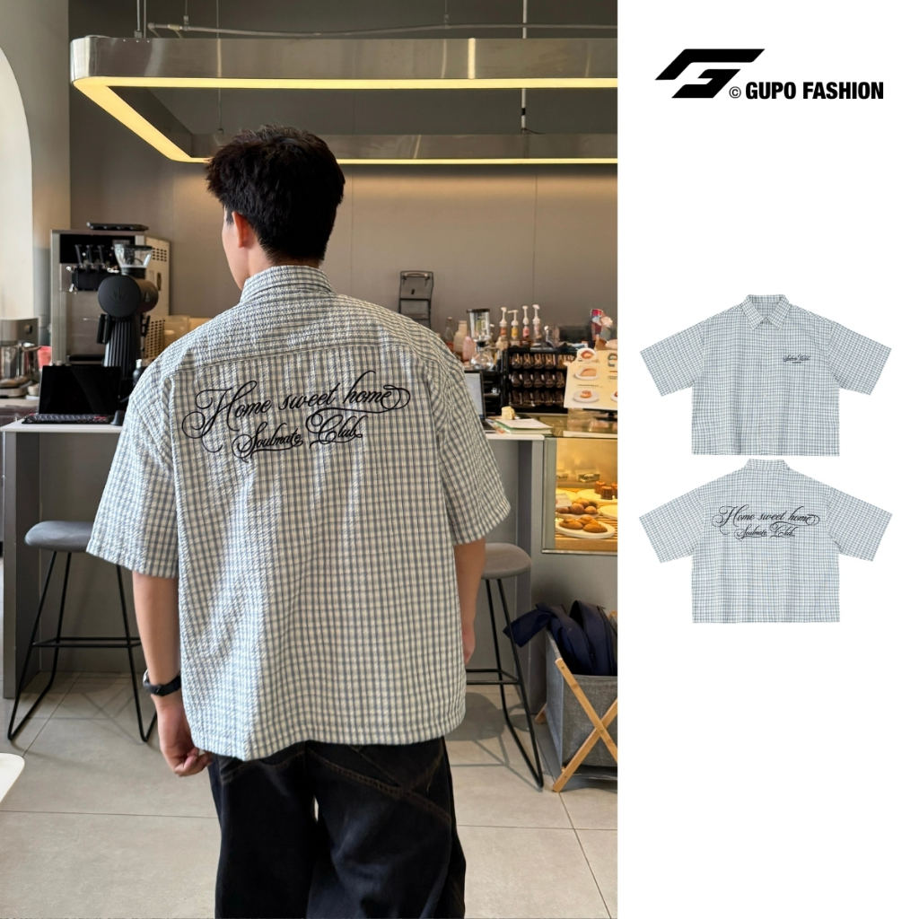 Boxy Form 3D ปักโฟมผ้าฝ้ายเสื้อตาหมากรุกสําหรับผู้ชายและผู้หญิงแบรนด์ท้องถิ่น GUPO - SMC02