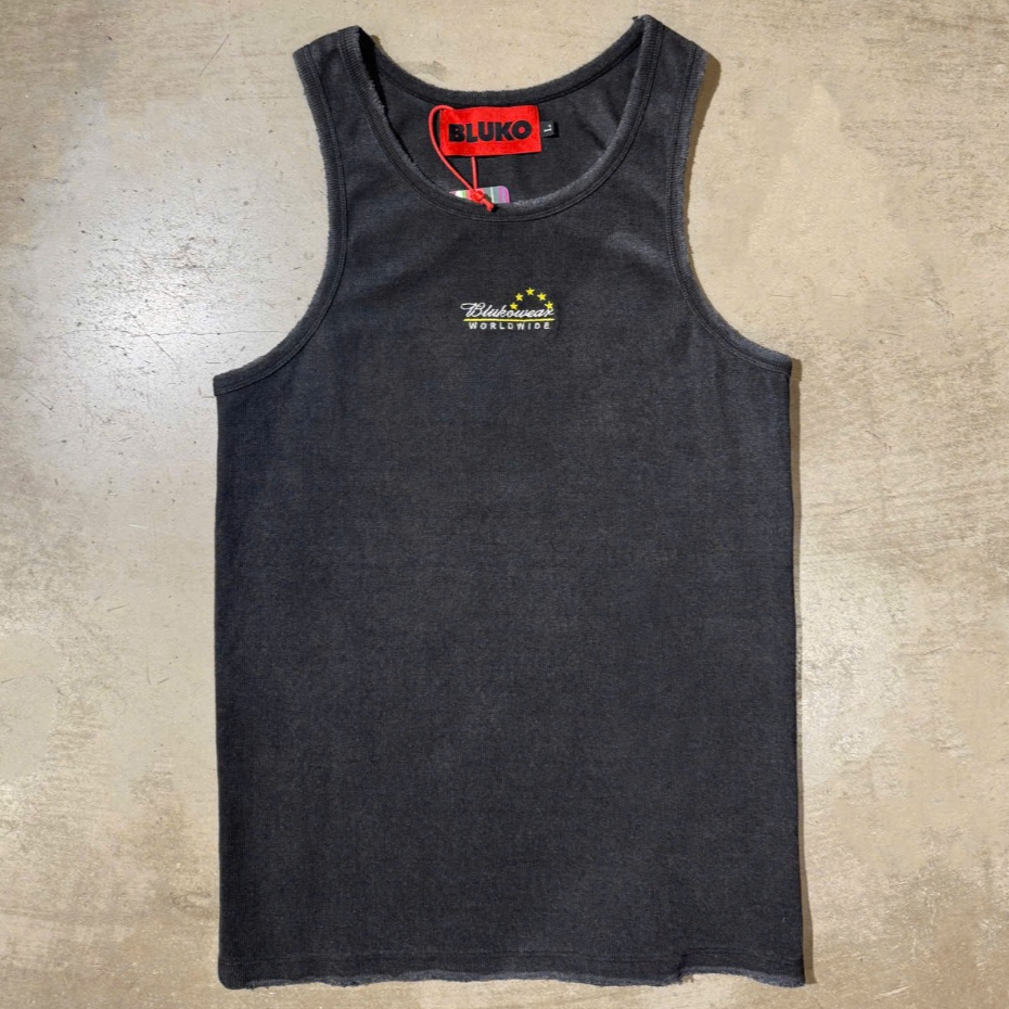 Bluko Mens Tanktop MEN BLU LOGO BLACK WASHED TANKTOP