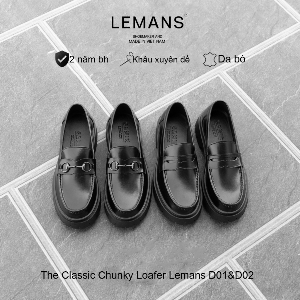 Mens Chunky PENNY LOAFER Black LEMANS Shoes 02 Versions - พื้นยางหอม 5cm - หนังวัว - รับประกัน 24T