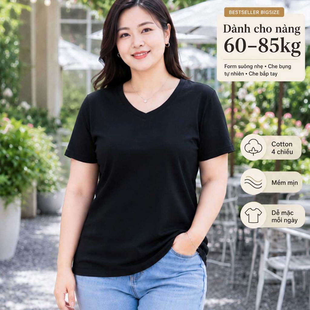 TOLI BSA11 BIGSIZE เสื้อยืดผู้หญิงคอเต่าผ้าฝ้ายยืด 4 ทิศทางทรงหลวมง่าย แบบตั้งแต่ 59–85kg