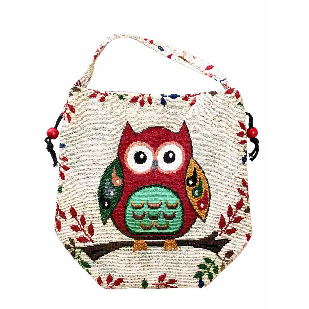 ผ้าทอ CAT OWL PATTERN DRAWING BAG - COMPACT, ADORABLE, CONDENIENT