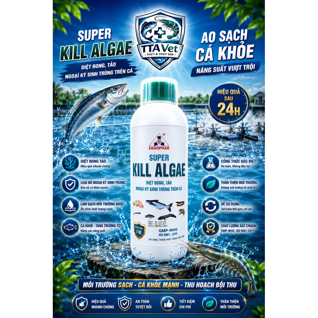 Kill Algae สินค้าใช้ฆ่าสาหร่ายและพิษ Algae (เหมือนสาหร่ายสีน้ําเงิน thyroid Algae) และปรสิตภายนอกอื่