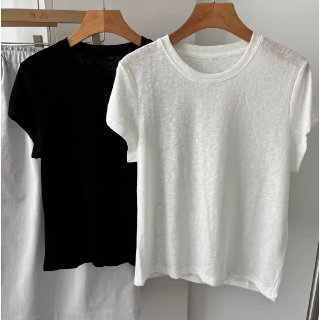 Babytee เสื้อยืดคอกลมพื้นฐานสําหรับผู้หญิงผ้าฝ้ายหย่อนคล้อย