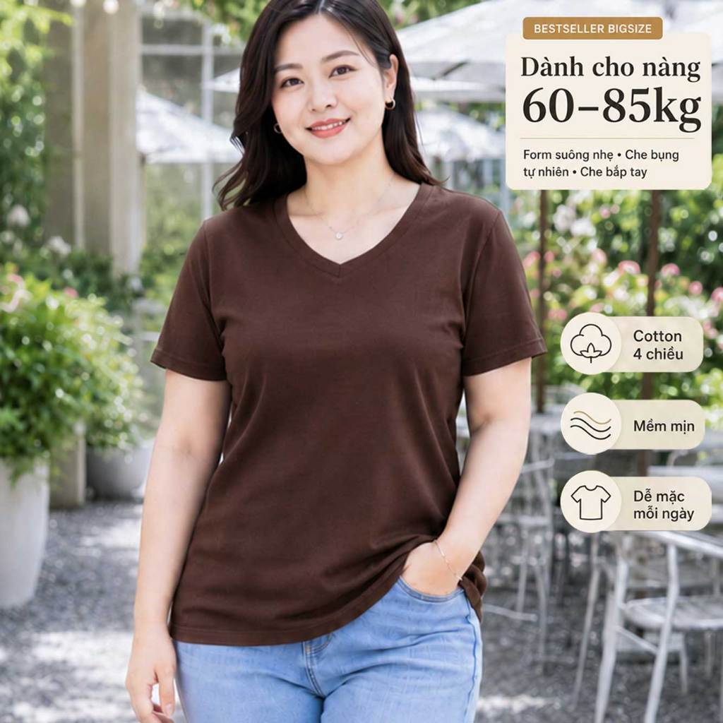 TOLI BSA40 BIGSIZE เสื้อยืดผู้หญิงคอเต่าผ้าฝ้ายยืด 4 ทิศทางทรงหลวมง่าย แบบตั้งแต่ 59–85kg