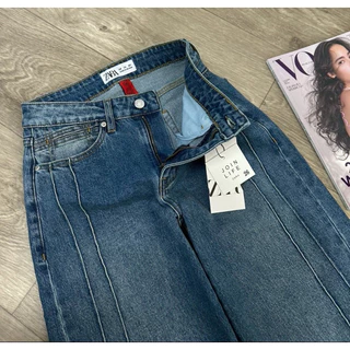 ZARA wide leg jeans กางเกงยีนส์สีฟอก เอวสูง เอวยืด ผ้ายืดนิดๆ งานสวย