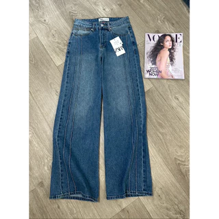 ZARA wide leg jeans กางเกงยีนส์สีฟอก เอวสูง เอวยืด ผ้ายืดนิดๆ งานสวย