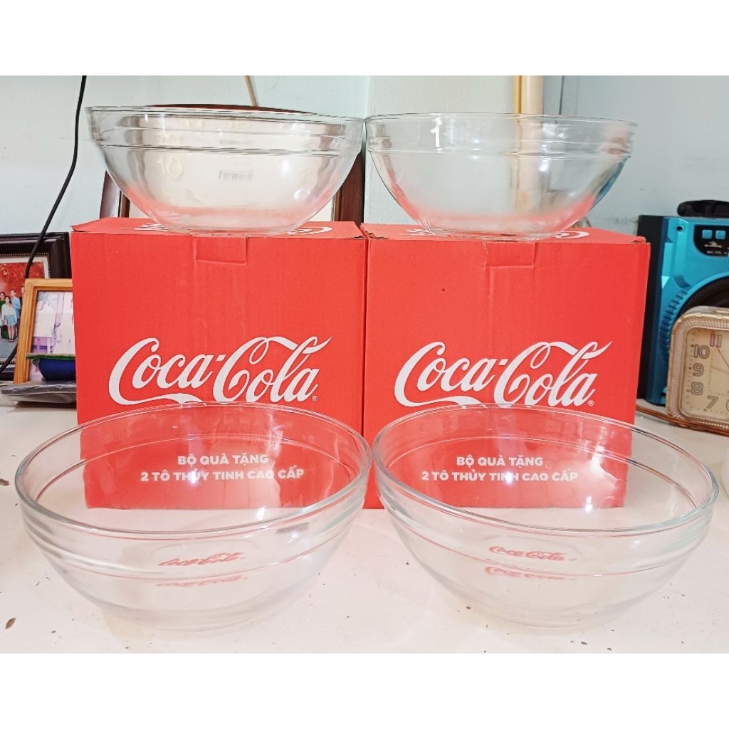 ชุดชามแก้วอินโดนีเซียใสหนา 4 ใบ น้ําหนัก 23ซม. (HKM COCA COLA)
