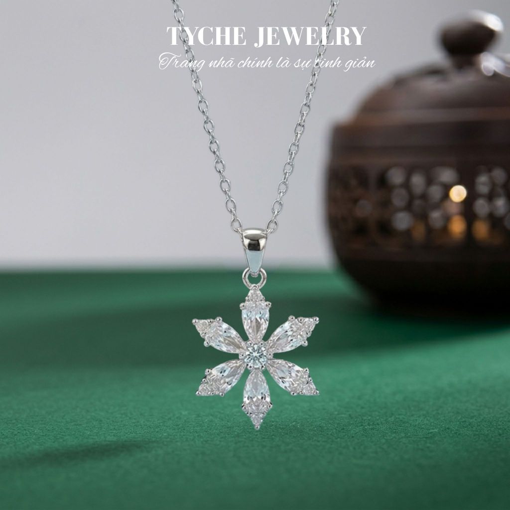 Tyche สร้อยคอเกล็ดหิมะดอกทานตะวัน, เครื่องประดับ Tyche สร้อยคอแขวนหินประกายสําหรับผู้หญิง