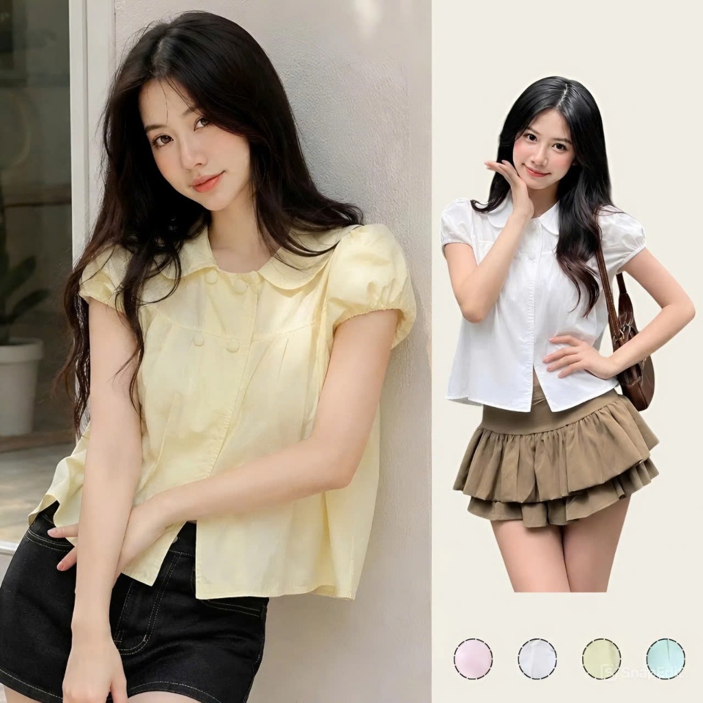 เสื้อ เบบี้ดอลล์ 4 ปุ่มและปกบัว เสื้อเชิ้ตสไตล์ เบบี้ดอลล์ น่ารัก - บูน222