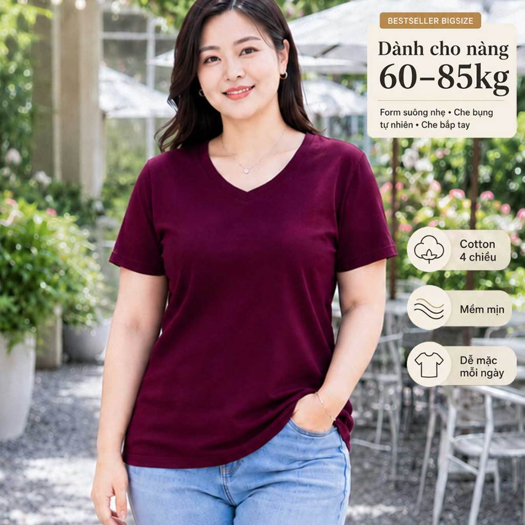 TOLI BSA24 BIGSIZE เสื้อยืดผู้หญิงคอเต่าผ้าฝ้ายยืด 4 ทิศทางทรงหลวมง่าย แบบตั้งแต่ 59–85kg