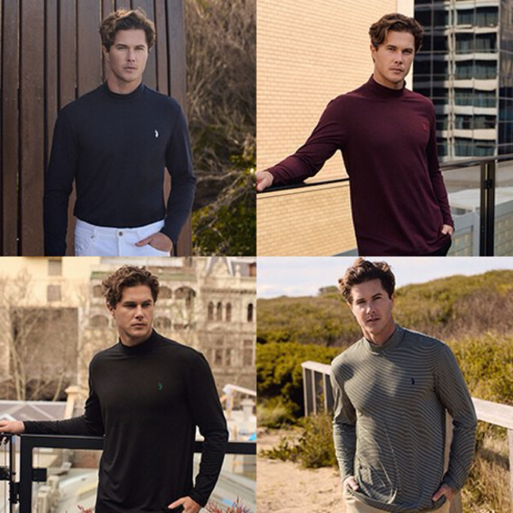 เสื้อกอล์ฟผู้ชาย US โปโลแอสน. ครึ่งคอ - การขยายตัวความร้อน ยืด 4 ทาง ป้องกันรังสียูวี ชุดกอล์ฟ/ทํางา