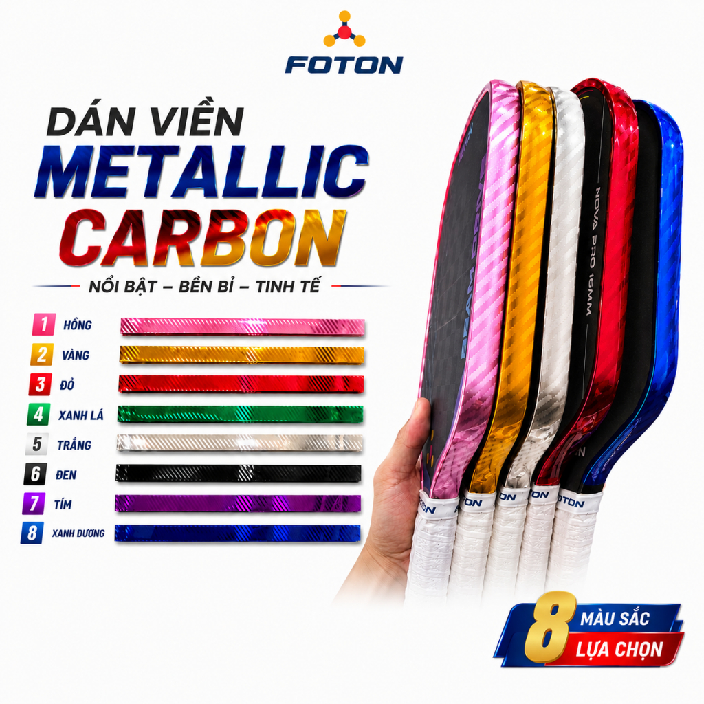 Pickleball Metallic Carbon Racket Edge Sticker (75*3 ซม.) - Anti-Scratch Metallic Carbon Racket Edge 16 มม.
