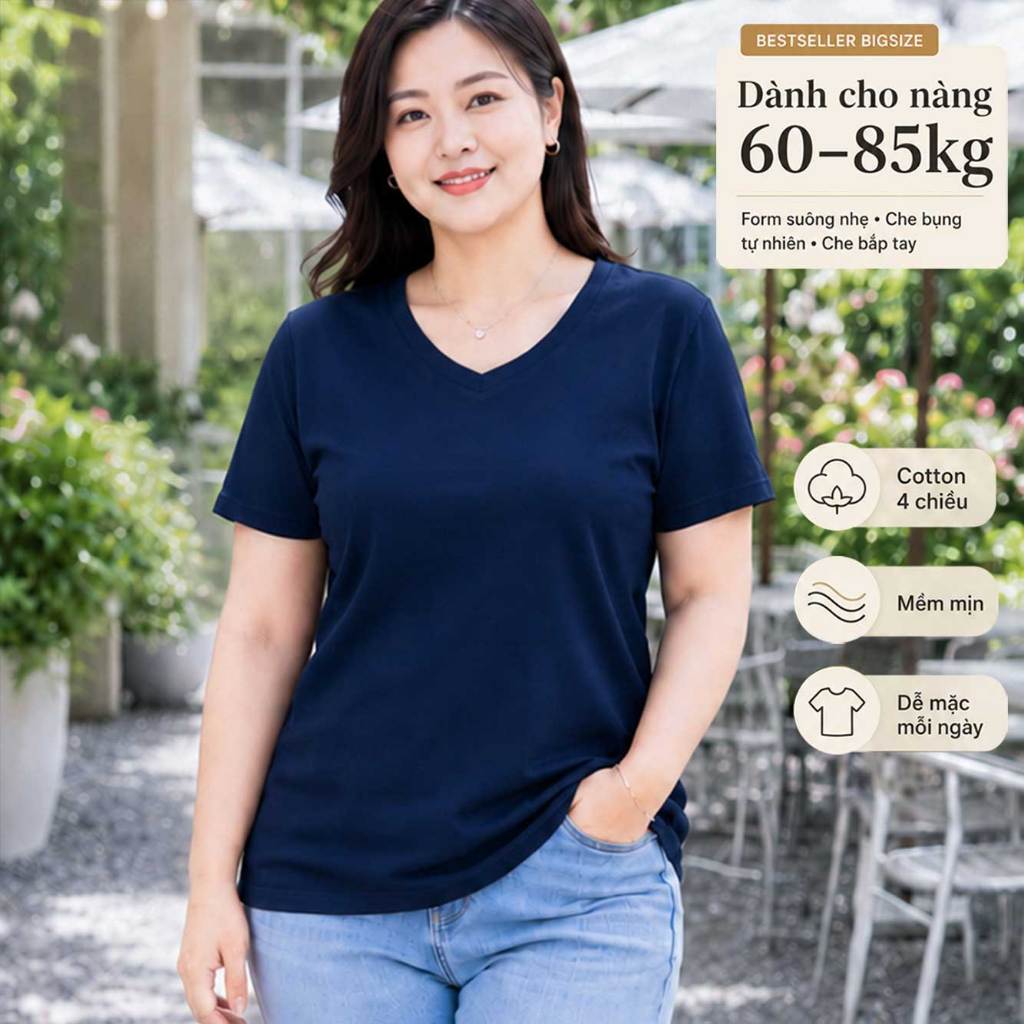 TOLI BSA46 BIGSIZE เสื้อยืดผู้หญิงคอเต่าผ้าฝ้ายยืด 4 ทิศทางทรงหลวมง่าย แบบตั้งแต่ 59–85kg