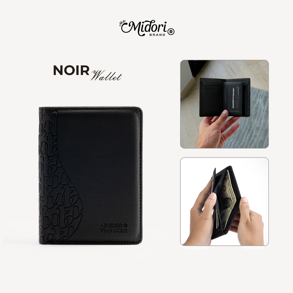 Monogram NOIR Vertical Leather Wallet for Men Women, Handheld Money Card Wallet Gift | MIDORI STUDIO