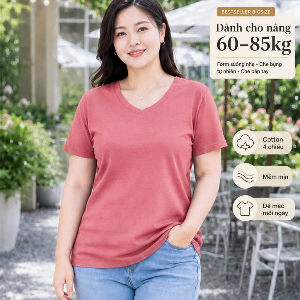 TOLI BSA48 BIGSIZE เสื้อยืดผู้หญิงคอเต่าผ้าฝ้ายยืด 4 ทิศทางทรงหลวมง่าย แบบตั้งแต่ 59–85kg