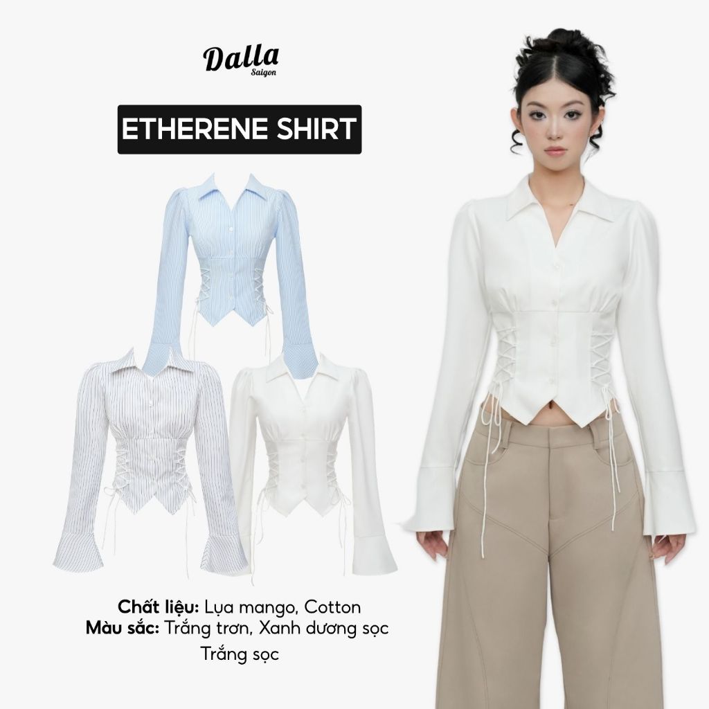 DALLA เสื้อเอวมีเชือกรูดแขนระบาย (SM46) HOT!