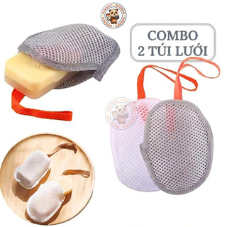 Combo 2 Bông Tắm Lưới Tạo Bọt Mịn, Túi Đựng Xà Phòng Tắm Có Dây Treo Dùng Cho Gia Đình  - GGStore