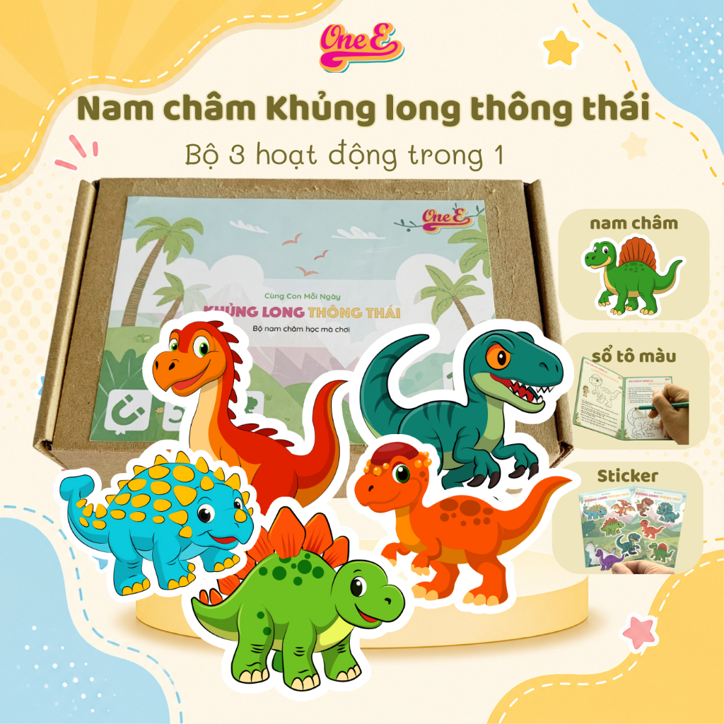 One E 3-in-1 Smart Dinosaur Magnet Set สําหรับเด็กพร้อมสมุดระบายสีและสติ๊กเกอร์