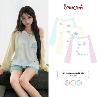 [BST STAY SUMMER] Áo Thun Giấy Đắp Vải 𝑩𝒚𝒄𝒂𝒎𝒄𝒂𝒎 Áo Kiểu Dài Tay Xuyên Thấu Nhẹ Trễ Vai Cổ Thuyền AKD675