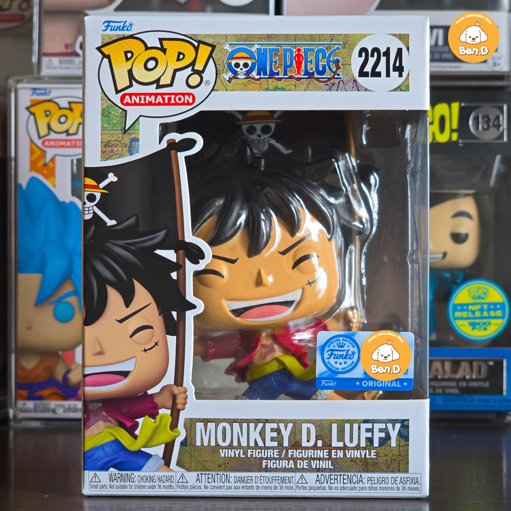 FUNKO POP Fiko POP Animation: One Piece - ลูฟี่พร้อมธง 2214, Entertainment Earth Exclusive