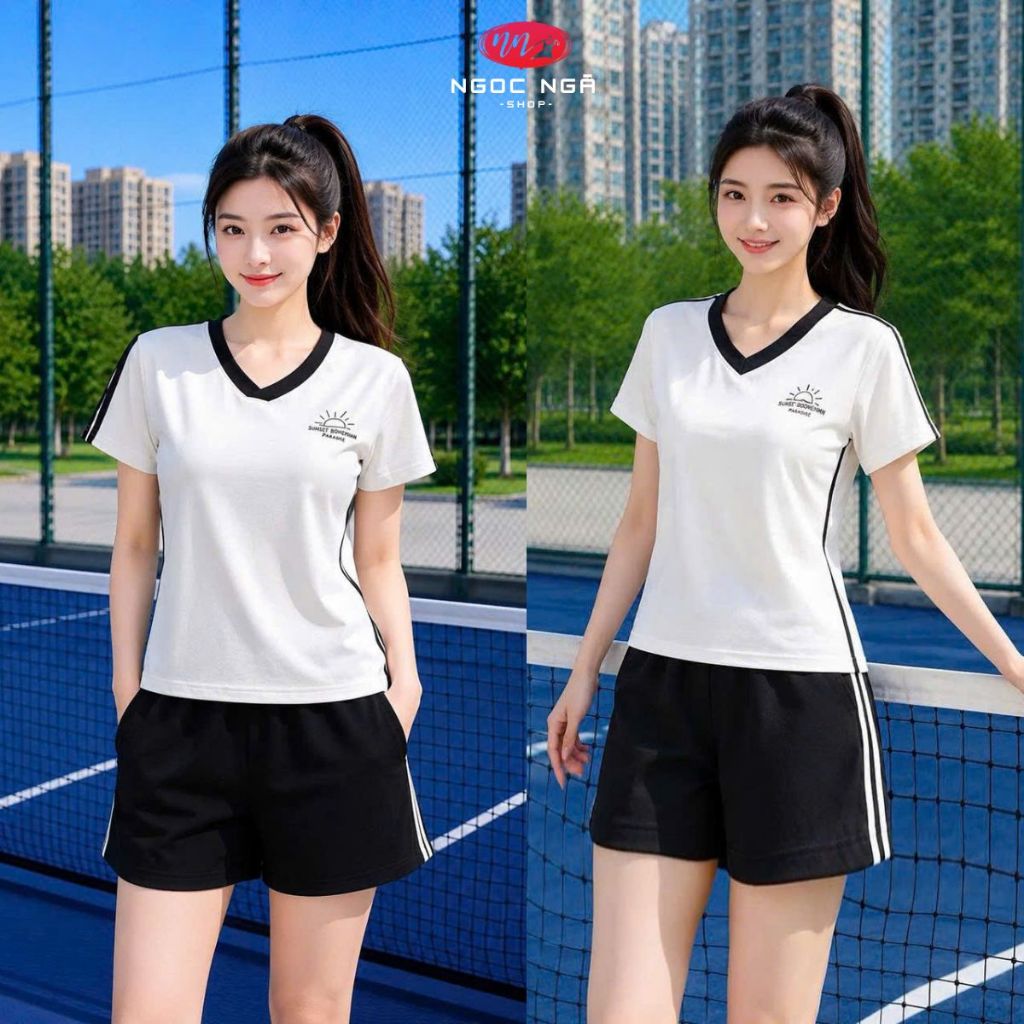 ชุดผ้าฝ้าย KELIVY เสื้อคอเต่า กางเกงขาสั้นลายพระอาทิตย์ตก - อ่อนเยาว์ ไดนามิก BKL26140
